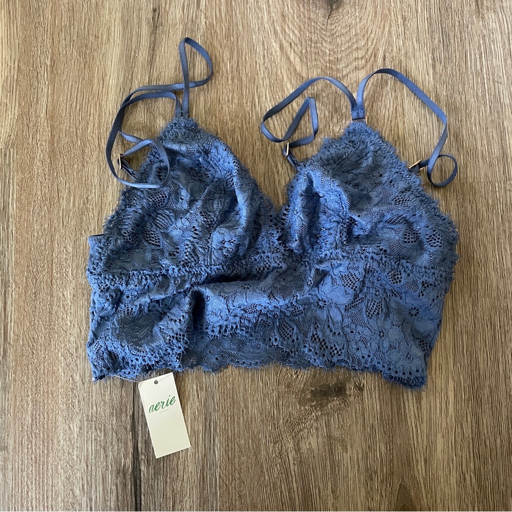 Aerie Eyelash Lace Longline Blue Bralette